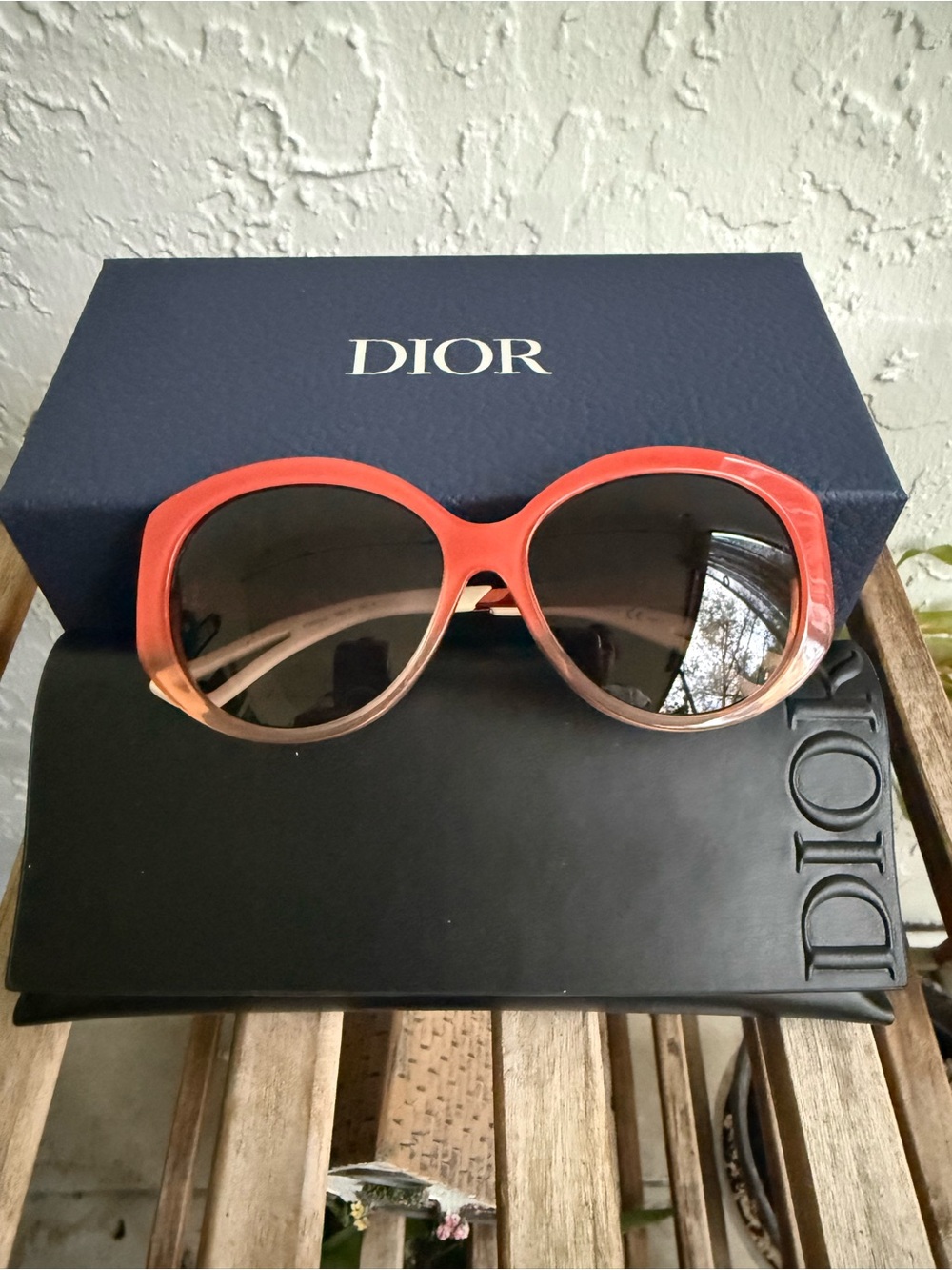 New Vintage Christian Dior Sunglasses Red Coral Oversized w/case, box